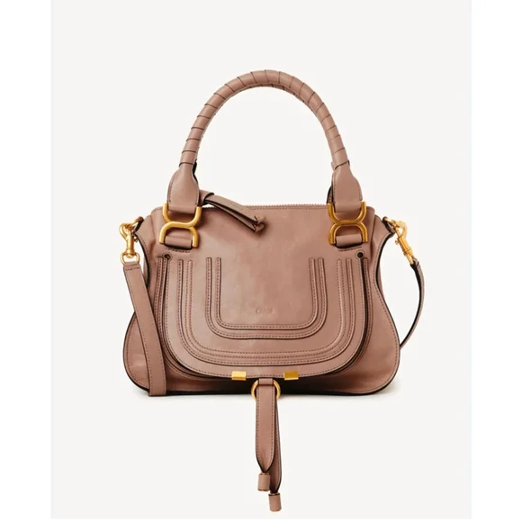 Chloe Marcie Medium Double Carry Satchel Bag in Grained Leather in Nut - Picture 1 of 15